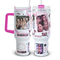Copo Térmico Black Pink Garrafa térmica de água Black Pink Personalizada Com NOME 1200ml