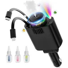 Carregador de Carro 45W USB-C Retrátil - Carga Rápida iPhone 15/14/13, Samsung - Luz LED 12V/24V