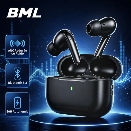 Fone Bluetooth 6.0 c/ ANC+ENC, 13mm Grave, Áudio Espacial, 12h Bateria, Baixa Latência Jogos