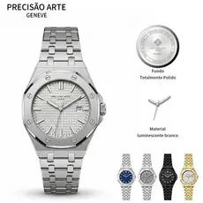 Relógio de Luxo Masculino Relógio de Pulso em Aço Inoxidável à Prova d'Água com Data e Luminescência + Caixa