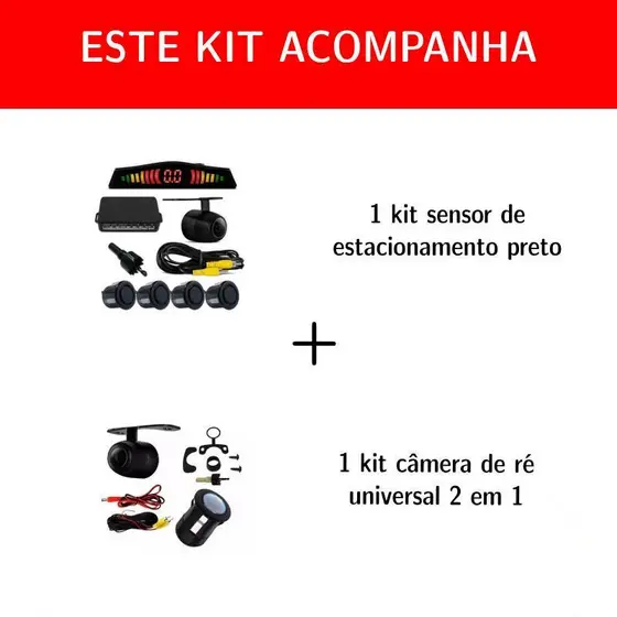 kit sensor de ré 18 mm Preto com serra copo + câmera universal 2 em 1