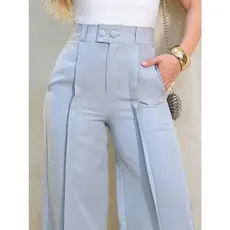 Calça Pantalona Feminina Alfaiataria Social cintura alto com botoes dois e com ziper e bolso aberto sem cinto
