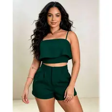 solido conjunto feminina alfaiataria top cropped e short