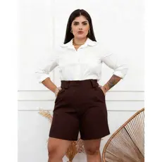 Bermuda Feminina Shortsoupa plus size elegante feminina Alfaiataria Despojado Botão Ziper Bolso Estiloso G1 G2 G3