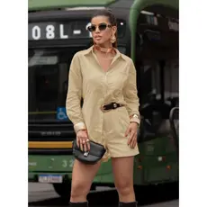 Conjunto Feminina em linho sem cinto camisa manga longa com short P M G