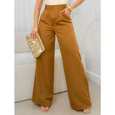 Calça Feminina Pantalona Alfaiataria Elegante Tendência Com Cinto Bolso Cintura Alta Disfarça BarrigaP M G