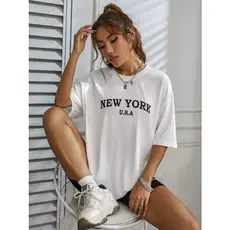 CLB FASHION EZwear Camiseta grande Carta Gráfica 100%ALGODAO