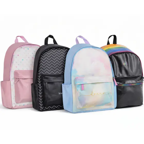 Mochila Escolar Universitária couro PU Masculina Feminina Resistente com Porta Notebook