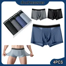 4 Unidades De Cuecas Boxer Modais De Fibra De Bambu De Seda Gelada Malha Respirável Roupa Íntima Masculina