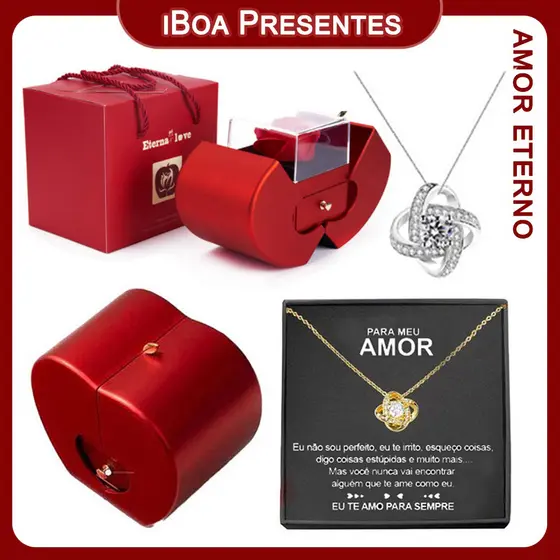 Colar Ouro E Prata Incrustado Com Diamantes Caixinha Presente Colar Prata Com Rosa Real Flor Preservada Alta Qualidade