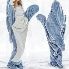 Pijama De Tubarão Com Desenho Animado, Saco De Dormir De Flanela Macia, Cobertor De Pijama Unissex
