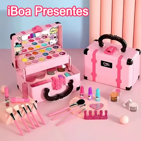 Conjunto De Brinquedos De Caixa De Maquiagem Infantil 32 Peças Kit De Brinquedos De Maquiagem Infantil Lavável