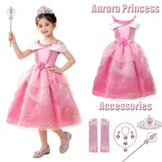 Fantasia Aurora Princesa Crianças Vestido Menina Vestido de Festa de Halloween para 2-10 anos de idade