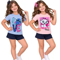 Conjunto MENINA infantil blusa -shorts 1ao3 casual moda verão meninas confortável
