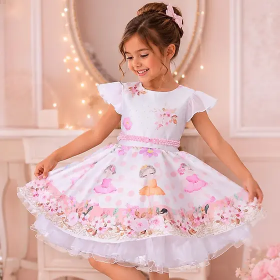 Vestido Infantil Bailarina Ballet Menina Luxo Festa Daminha Casamento Rosa Tule