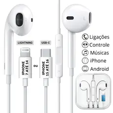 Fone De Ouvido Lightning e Tipo C Bluetooth Para Celular Iphone 11 12 13 14 15 16