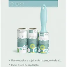 1 rolo + 2 Refil para Rolo Adesivo Tira Pelo Cabelo Fiapo Pó 20 folhas cada LCC-2369