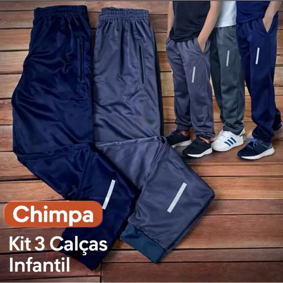 Kit 2 Calças Infantil Juvenil Preta e Azul Escola Inverno Chimpa Flanelado Jogger Tamanho 02 Ao 16