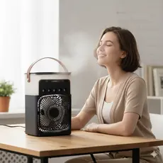 Climatizador Ventilador Umidificador Portátil com LED  3 Velocidades Bivolt – Cor Preta Verão Calor