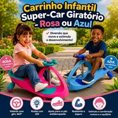 Carrinho Super-Car Giratório Rolemã Rolimã Drift Led Volante 360 até 100Kg Rosa Azul Preto Vermelho Lilás Várias cores