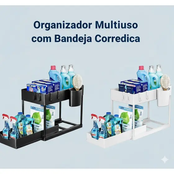 Organizador Multiuso 2 níveis com Bandeja Corrediça para banheiro e cozinha