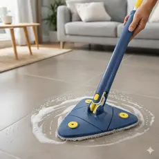 Esfregão Mop Giratório Triangular 360° com Haste e Pano de Microfibra Reutilizável