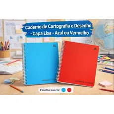 Caderno de Cartografia e Desenho Capa Lisa - Azul ou Vermelho 27,5 cm x 20cm Cor Vibrante 60 folhas