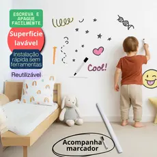 Papel de Parede Adesivo 2 Metros Escrever PVC Quadro Branco Lousa Com Marcador Criança Escritório