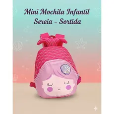 Mini Mochila Infantil Sereia Brilhante Com Concha Pequena Escolar Passeio Menina Alça Acolchoada