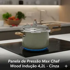 Panela de Pressão Antiaderente 4,2L Revestimento Cerâmico Indução Max Chef Wood Cinza