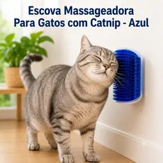 Escova Massageadora Para Gatos com Catnip Relaxante Design Ergonomico - Azul
