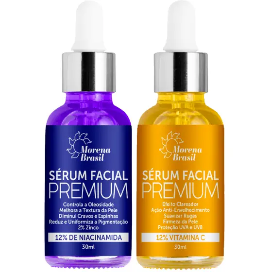 Kit Sérum Facial Morena Brasil - Niacinamida + Vitamina C | Anti-Envelhecimento + Efeito Clareador