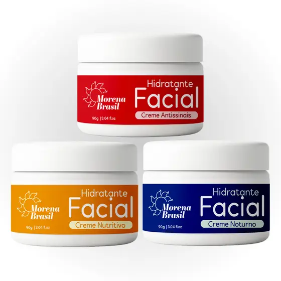Kit 3X Creme Facial Morena Brasil - Pele Mais Firme, Sem Rugas, Hidratada e Iluminada Todos os Dias