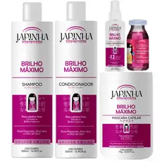 Kit Japinha Brilho Máximo Completo - Shampoo + Cond + Máscara + Protetor Térmico + Ampola Mágica