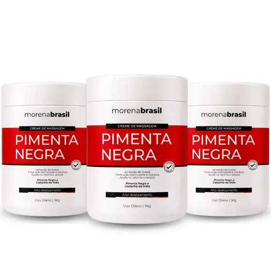 Kit 3x Creme de Massagem Profissional Pimenta Negra - Ação Estimulante e Redutora