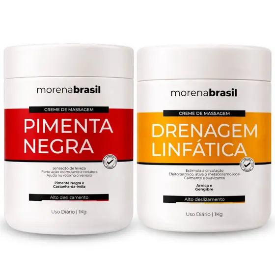 Kit 2X Creme De Massagem Pimenta Negra + Drenagem Linfática | Alto Deslizamento Profissional