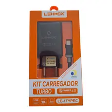 Kit Carregador Turbo Premium Tipo C Lehmox Preto Original LE