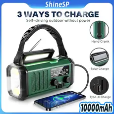 10000mAh Lanterna De Rádio Solar Portátil Multifuncional Manivela Geração De Energia De Emergência, Carregamento USB