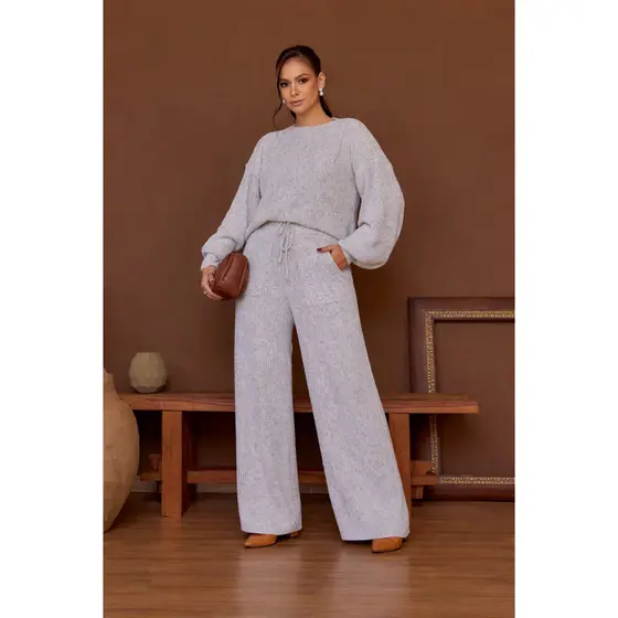 Conjunto Alfaiataria Feminino Tricot Mousse Manga Longa Roupa Feminina Inverno Calça Lançamento 26