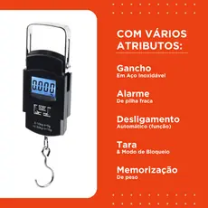 Balança De Mão Digital 50 KG com Pilhas -  Para Bagagem Bolsa e Pesca - Mazzal