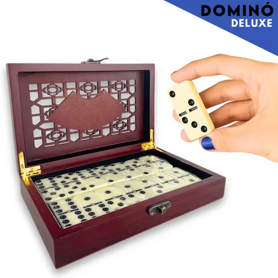 Domino De Osso Profissional Maleta Luxo Com 28 Peças Caixa De Madeira - Mazzal