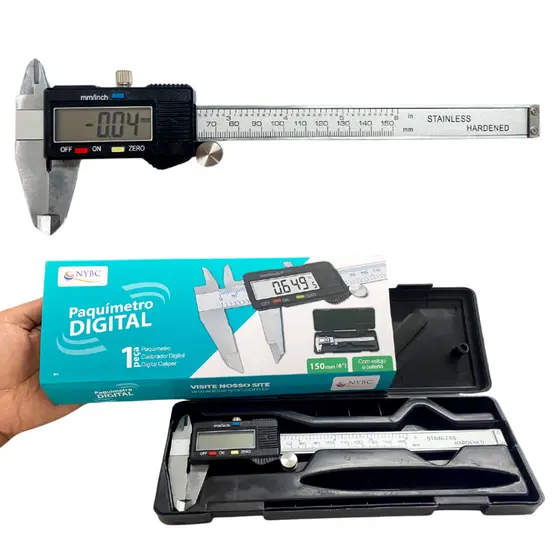 Paquímetro Digital todo em  Inox com Bateria Extra e  Estojo 150mm Universal Inox - Mazzal