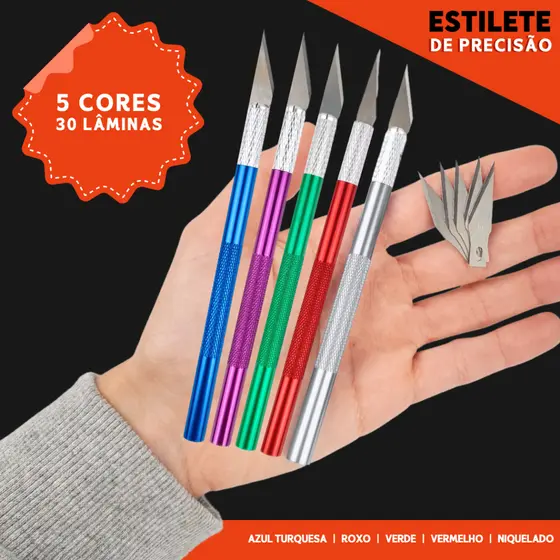 Estilete Profissional de Precisão – 6 Lâminas – Alumínio Leve – Cortes Detalhados - MAZZAL