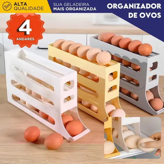 Porta Ovos 4 Andares Rolante Automático Organizador de Geladeira 20 a 30 Ovos - MZ