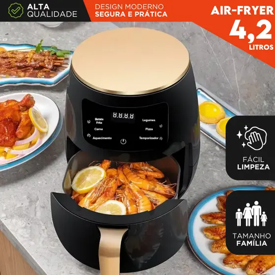 Air Fryer 4,2 Litros 1500W 127v Digital Sem Óleo Timer Antiaderente Fácil Limpeza - MAZZAL
