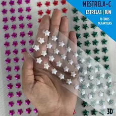 Cartela Adesiva com Pedrarias 3D - M-ESTRELA - Para Artesanato, Customização e Decoração - MZ