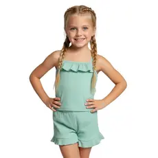 Kit 4 Conjuntos Verão Regata Canelado com fru-fru Menina Infantil