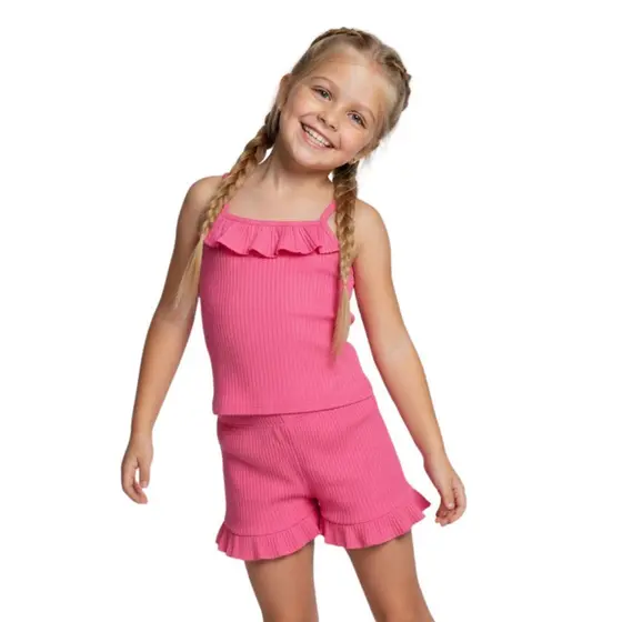 Conjunto Verão Regata Canelado com fru-fru Menina Infantil