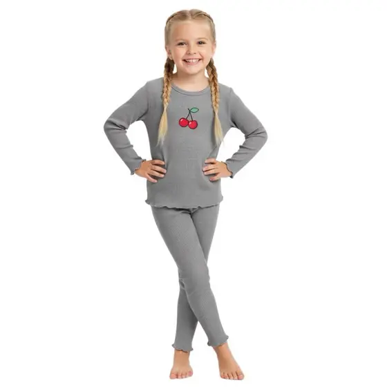 Conjunto Infantil Menina Canelado com Frufru Estampado – Blusa + Calça Confortável | Tamanhos 2 ao 8