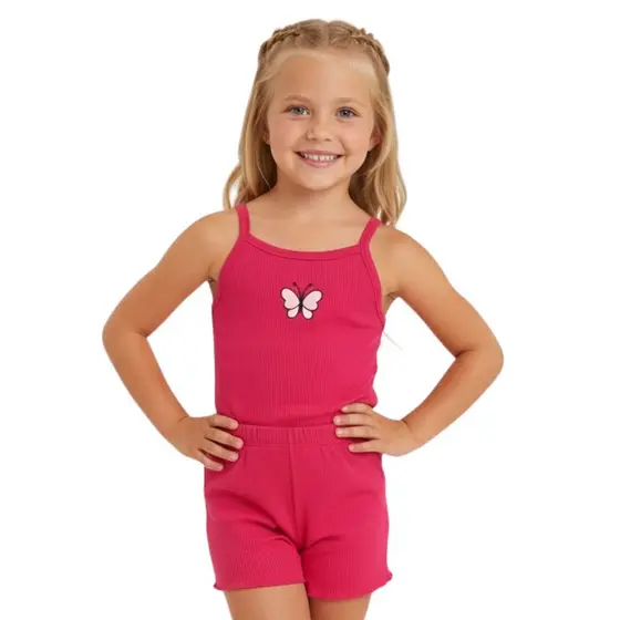 Conjunto Infantil Feminino Menina Regata e Short Canelado Verão Confortável e Estiloso